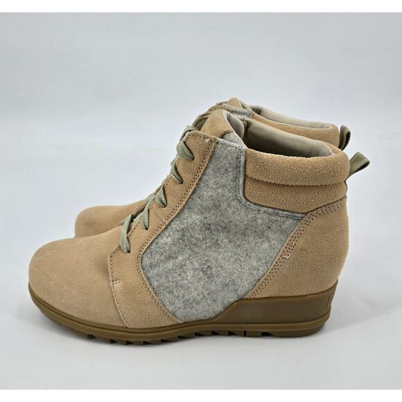 Sorel Evie Ankle Lace Bootie | Tan Suede & Grey Felt | Women’s 9 - Picture 3 of 10